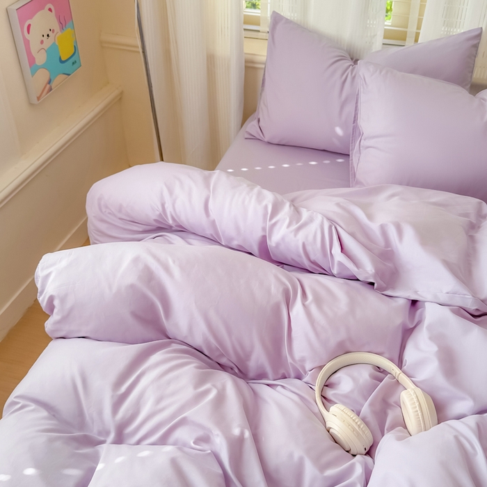 91家纺网 家纺一手货源 找家纺 疆东 2026高端100%新疆长绒棉100支纯棉全棉磨毛四件套纯色双拼全棉纯棉磨毛四件套单被套床单床笠单品 M紫色