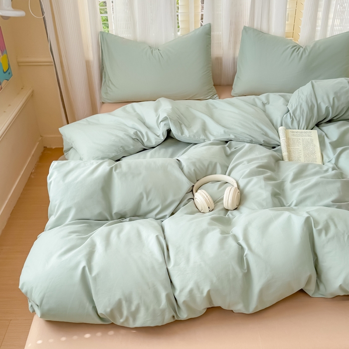 91家纺网 家纺一手货源 找家纺 疆东 2026高端100%新疆长绒棉100支纯棉全棉磨毛四件套纯色双拼全棉纯棉磨毛四件套单被套床单床笠单品 M水绿+M卡其