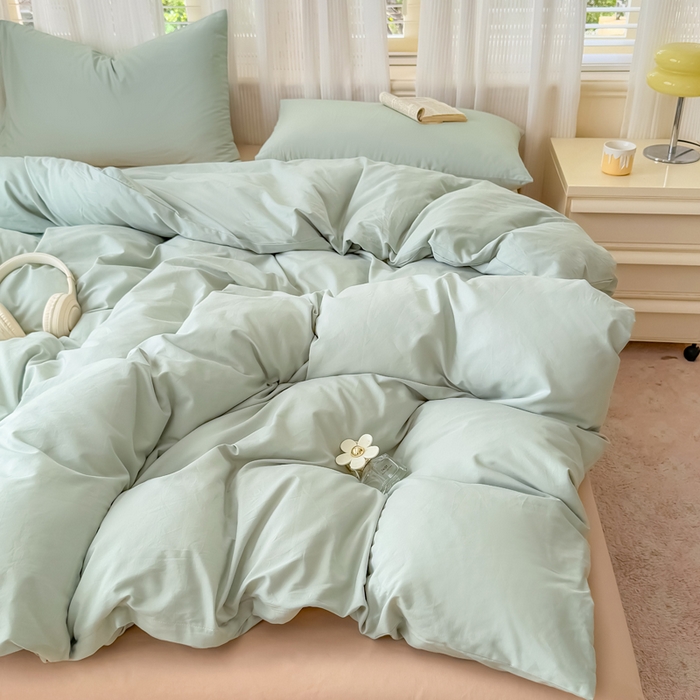 91家纺网 家纺一手货源 找家纺 疆东 2026高端100%新疆长绒棉100支纯棉全棉磨毛四件套纯色双拼全棉纯棉磨毛四件套单被套床单床笠单品 M水绿+M卡其