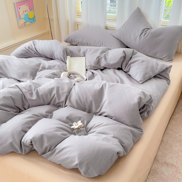 91家纺网 家纺一手货源 找家纺 疆东 2026高端100%新疆长绒棉100支纯棉全棉磨毛四件套纯色双拼全棉纯棉磨毛四件套单被套床单床笠单品 M灰色+M卡其