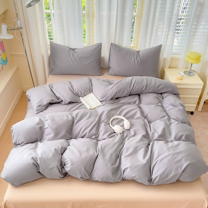 91家纺网 家纺一手货源 找家纺 疆东 2026高端100%新疆长绒棉100支纯棉全棉磨毛四件套纯色双拼全棉纯棉磨毛四件套单被套床单床笠单品 M灰色+M卡其