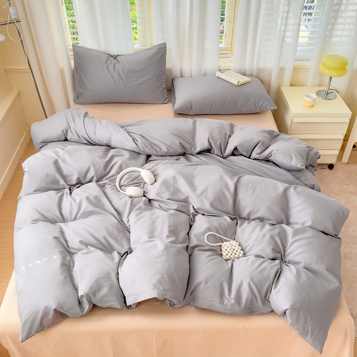 91家纺网 家纺一手货源 找家纺 疆东 2026高端100%新疆长绒棉100支纯棉全棉磨毛四件套纯色双拼全棉纯棉磨毛四件套单被套床单床笠单品 M灰色+M卡其