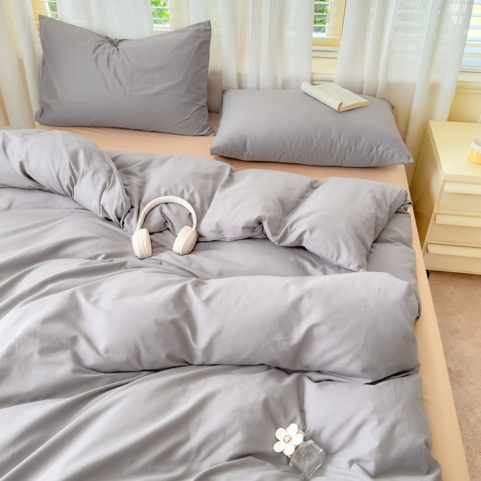 91家纺网 家纺一手货源 找家纺 疆东 2026高端100%新疆长绒棉100支纯棉全棉磨毛四件套纯色双拼全棉纯棉磨毛四件套单被套床单床笠单品 M灰色+M卡其