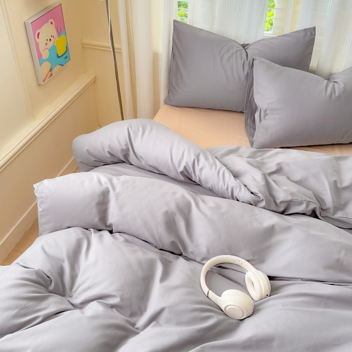 91家纺网 家纺一手货源 找家纺 疆东 2026高端100%新疆长绒棉100支纯棉全棉磨毛四件套纯色双拼全棉纯棉磨毛四件套单被套床单床笠单品 M灰色+M卡其