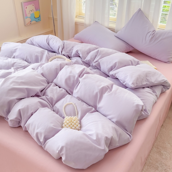 91家纺网 家纺一手货源 找家纺 疆东 2026高端100%新疆长绒棉100支纯棉全棉磨毛四件套纯色双拼全棉纯棉磨毛四件套单被套床单床笠单品 M紫色+M粉色