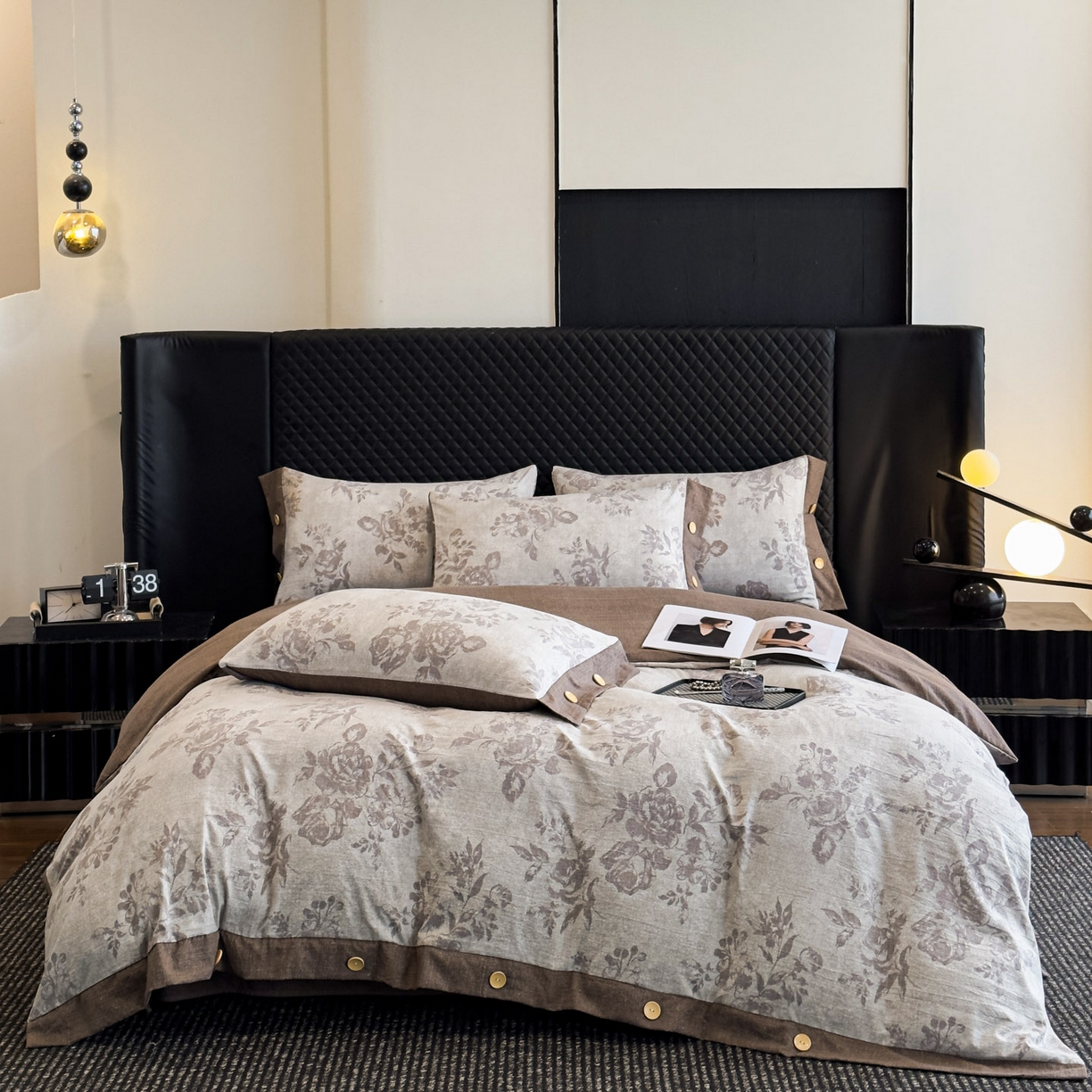 晚爱家纺（原晚安家居） 2026新款加厚双层纱原麻纽扣款四件套 古堡花园咖