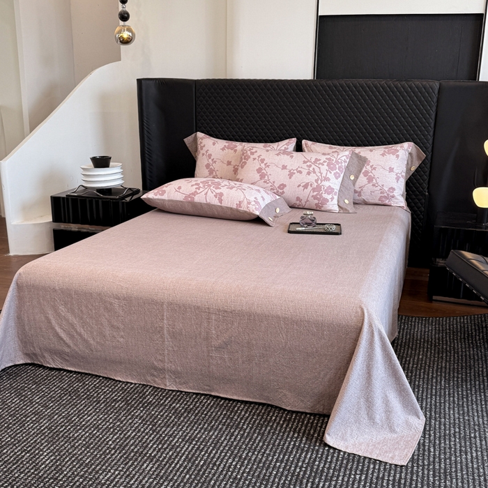 91家纺网 家纺一手货源 找家纺 晚爱家纺（原晚安家居） 2026新款加厚双层纱原麻纽扣款四件套 繁花粉