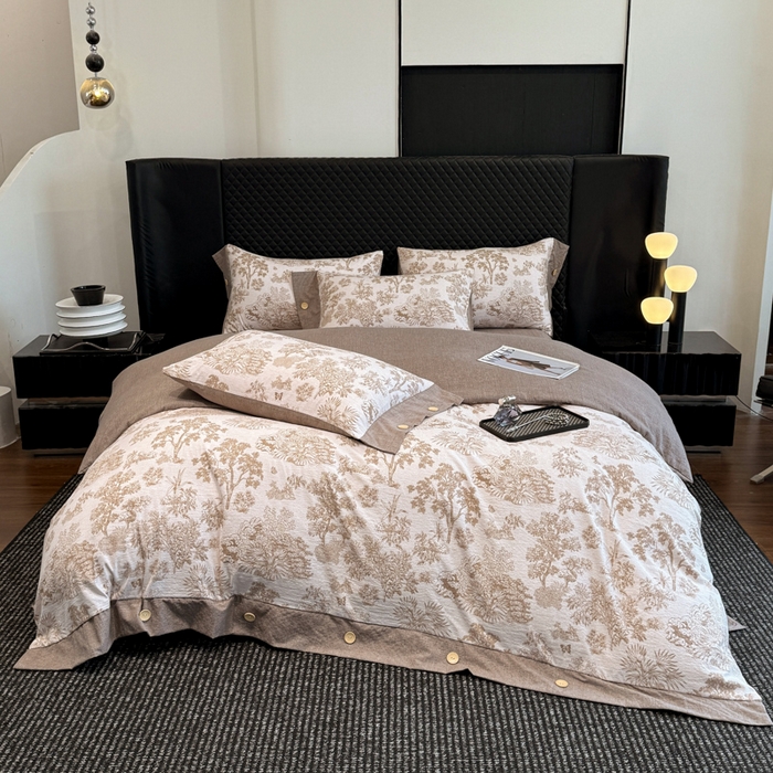 晚爱家纺（原晚安家居） 2026新款加厚双层纱原麻纽扣款四件套 秋意浓