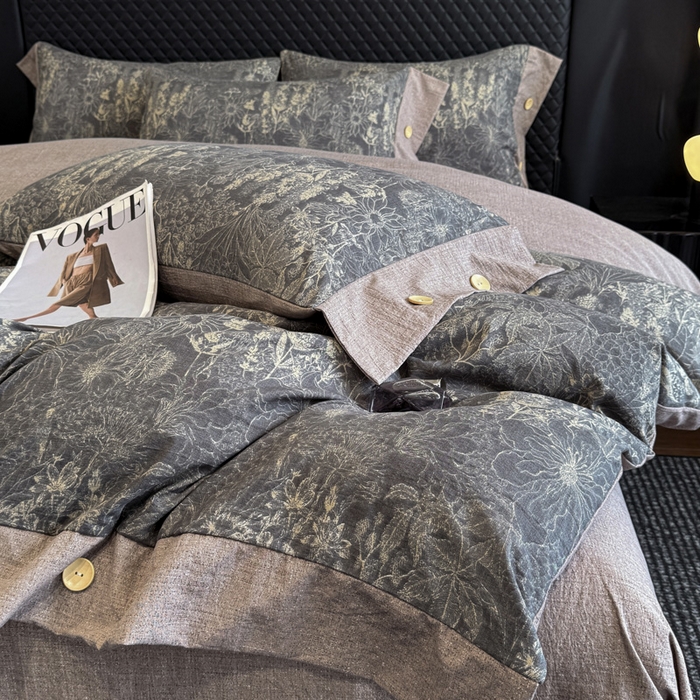 91家纺网 家纺一手货源 找家纺 晚爱家纺（原晚安家居） 2026新款加厚双层纱原麻纽扣款四件套 水墨江南