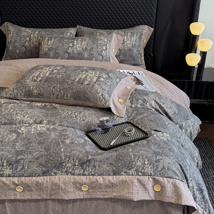 91家纺网 家纺一手货源 找家纺 晚爱家纺（原晚安家居） 2026新款加厚双层纱原麻纽扣款四件套 水墨江南