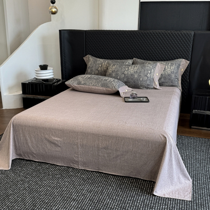 91家纺网 家纺一手货源 找家纺 晚爱家纺（原晚安家居） 2026新款加厚双层纱原麻纽扣款四件套 水墨江南