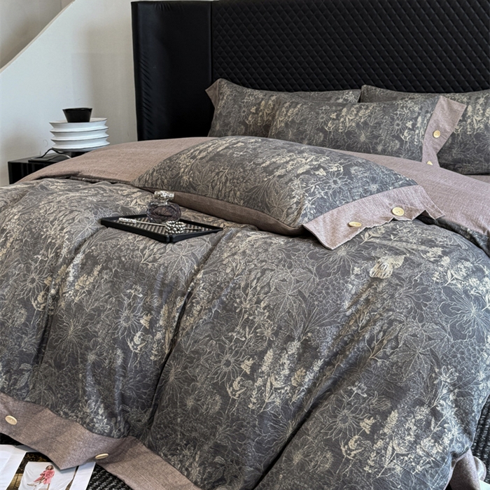 91家纺网 家纺一手货源 找家纺 晚爱家纺（原晚安家居） 2026新款加厚双层纱原麻纽扣款四件套 水墨江南