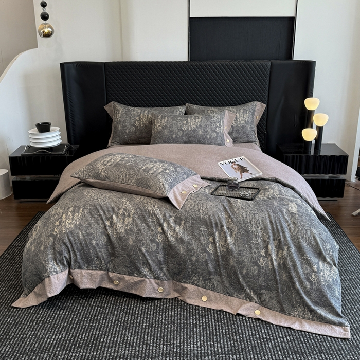 晚爱家纺（原晚安家居） 2026新款加厚双层纱原麻纽扣款四件套 水墨江南