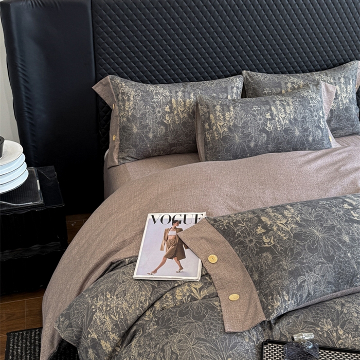 91家纺网 家纺一手货源 找家纺 晚爱家纺（原晚安家居） 2026新款加厚双层纱原麻纽扣款四件套 水墨江南