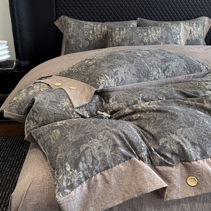 91家纺网 家纺一手货源 找家纺 晚爱家纺（原晚安家居） 2026新款加厚双层纱原麻纽扣款四件套 水墨江南