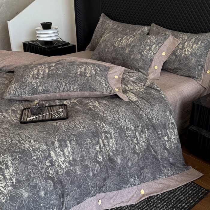 91家纺网 家纺一手货源 找家纺 晚爱家纺（原晚安家居） 2026新款加厚双层纱原麻纽扣款四件套 水墨江南