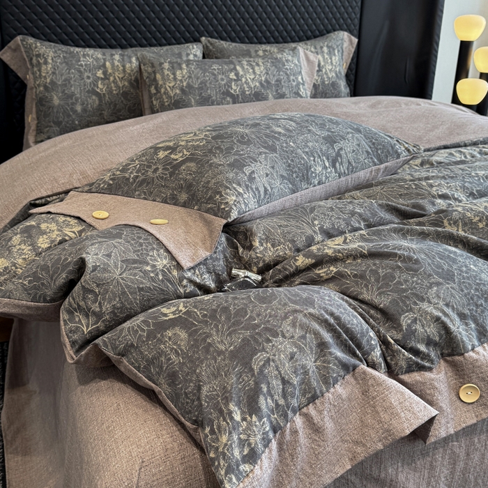 91家纺网 家纺一手货源 找家纺 晚爱家纺（原晚安家居） 2026新款加厚双层纱原麻纽扣款四件套 水墨江南