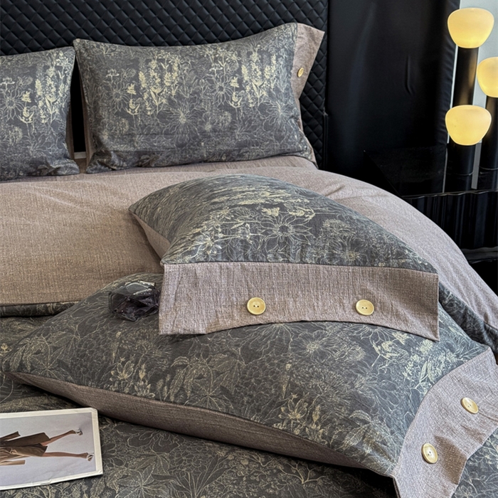 91家纺网 家纺一手货源 找家纺 晚爱家纺（原晚安家居） 2026新款加厚双层纱原麻纽扣款四件套 水墨江南