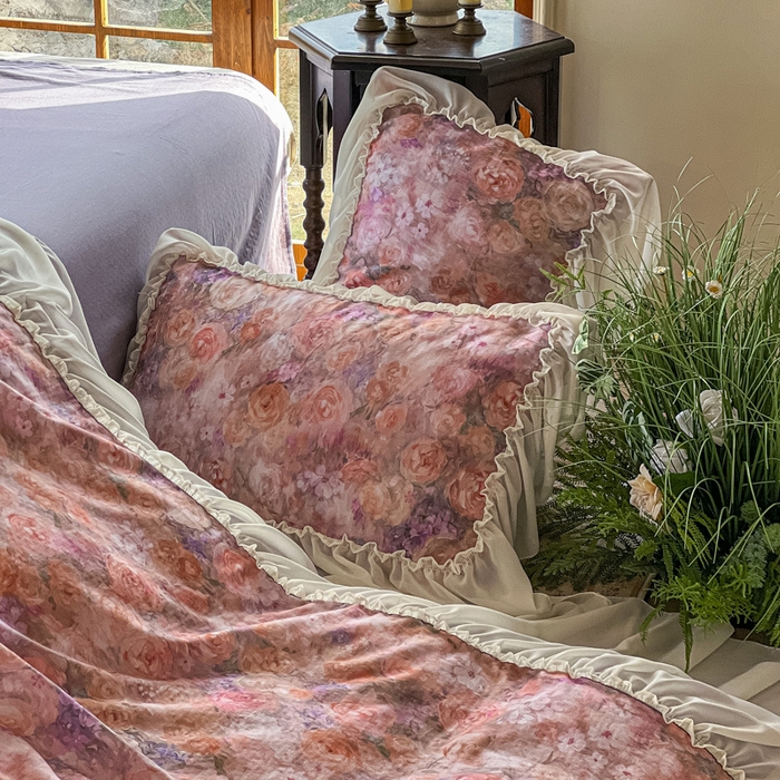 91家纺网 家纺一手货源 找家纺 （总）疆东 2026高端韩版法式公主复古油画风纯棉双层纱四件套赫本浪漫荷叶花边仙女全棉双层纱四件套床上用品被套