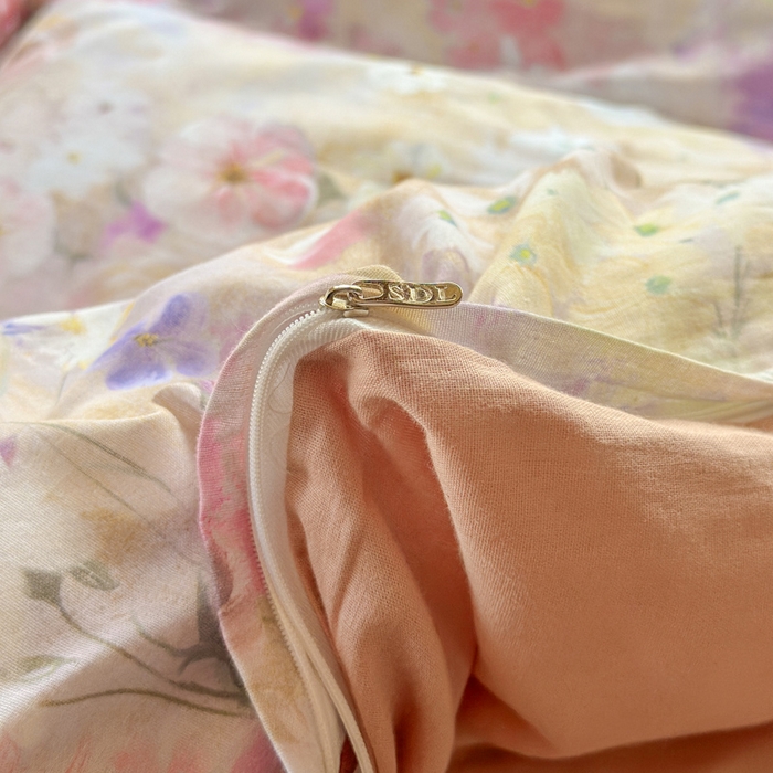 91家纺网 家纺一手货源 找家纺 疆东 2026高端韩版法式公主复古油画风纯棉双层纱四件套赫本浪漫荷叶花边仙女全棉双层纱四件套床上用品被套 南法假日