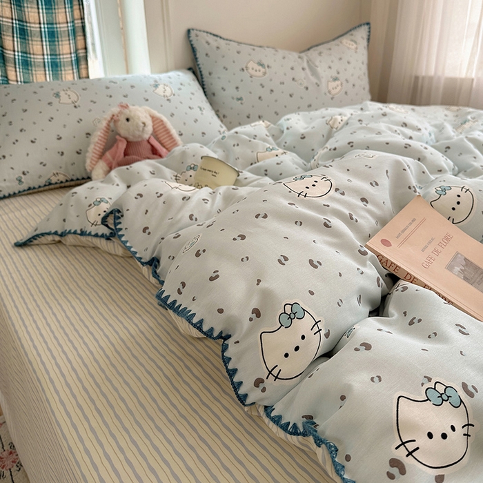 91家纺网 家纺一手货源 找家纺 瑞莱 （持续上新）2026新款全棉纯棉印花贝壳边四件套 蓝调豹纹喵