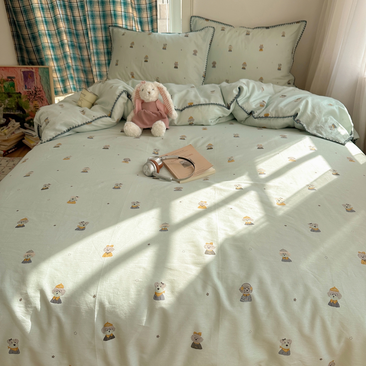 91家纺网 家纺一手货源 找家纺 瑞莱 （持续上新）2026新款全棉纯棉印花贝壳边四件套 星夜柯基