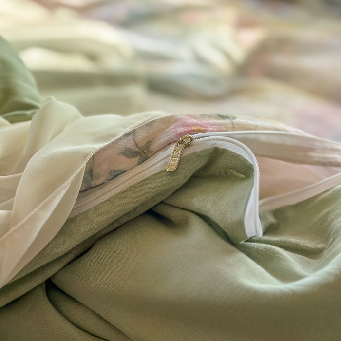 91家纺网 家纺一手货源 找家纺 疆东 2026高端韩版法式公主复古油画风纯棉双层纱四件套赫本浪漫荷叶花边仙女全棉双层纱四件套床上用品被套 仲夏