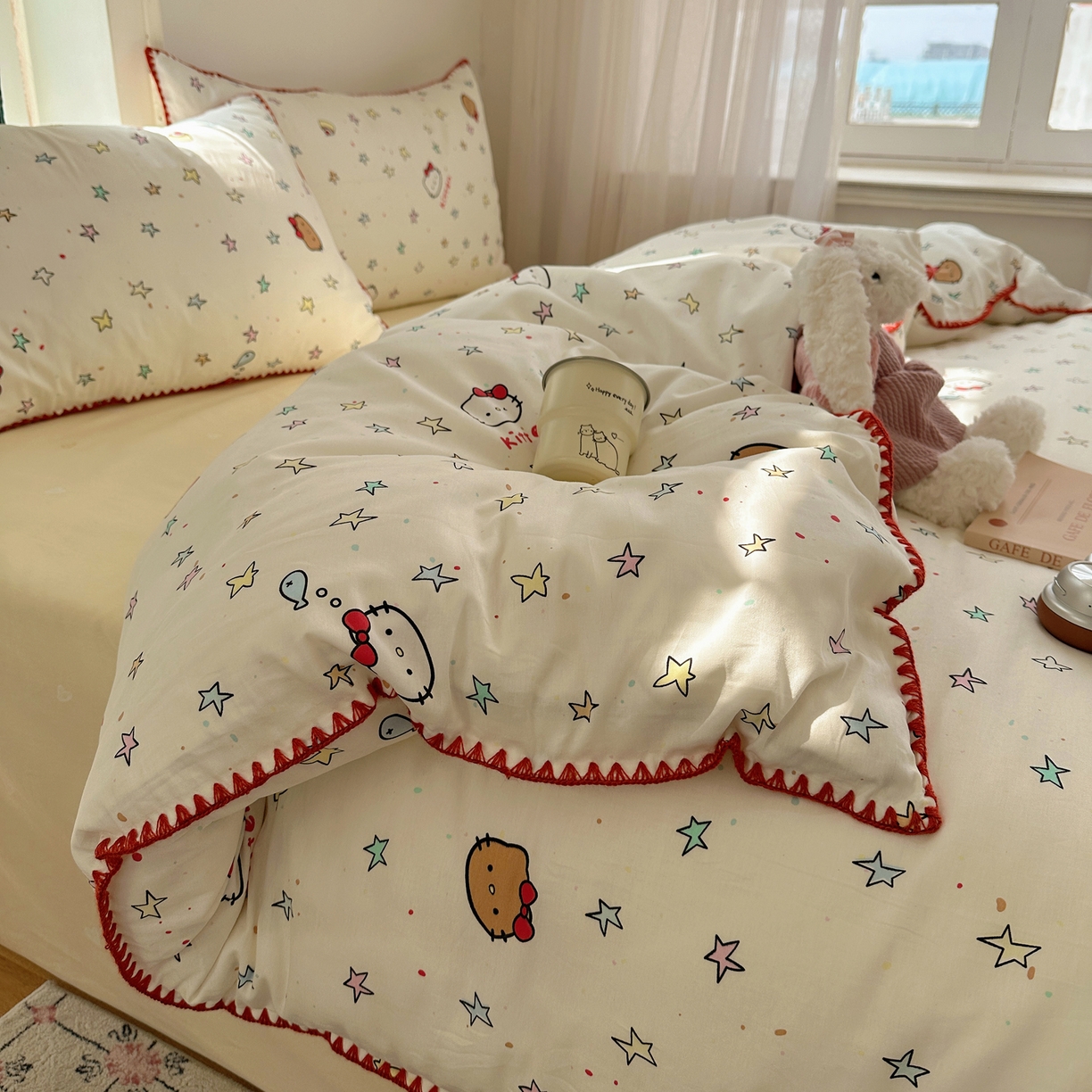 91家纺网 家纺一手货源 找家纺 瑞莱 （持续上新）2026新款全棉纯棉印花贝壳边四件套 星梦凯蒂