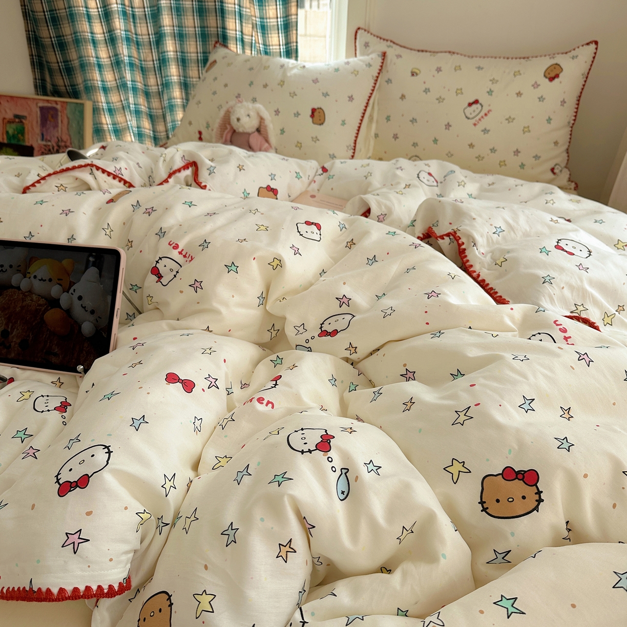 91家纺网 家纺一手货源 找家纺 瑞莱 （持续上新）2026新款全棉纯棉印花贝壳边四件套 星梦凯蒂