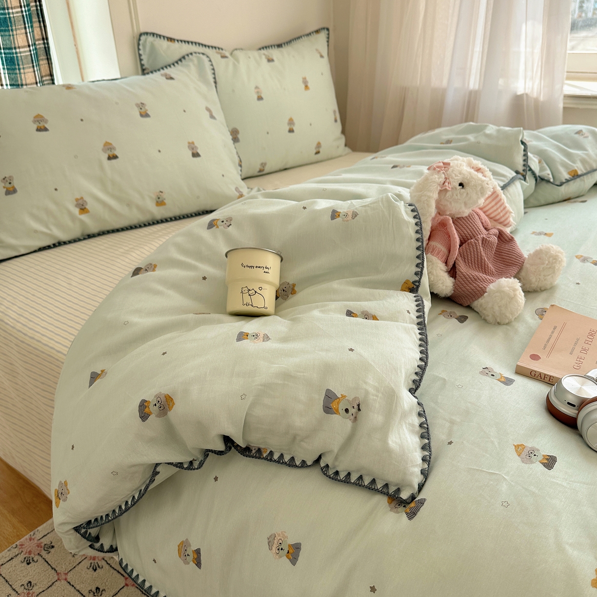 91家纺网 家纺一手货源 找家纺 瑞莱 （持续上新）2026新款全棉纯棉印花贝壳边四件套 星夜柯基