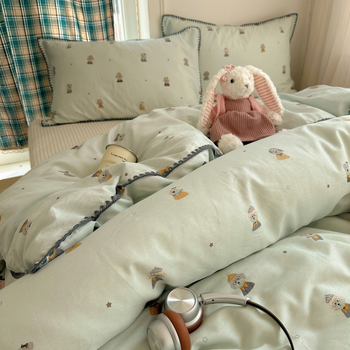 91家纺网 家纺一手货源 找家纺 瑞莱 （持续上新）2026新款全棉纯棉印花贝壳边四件套 星夜柯基