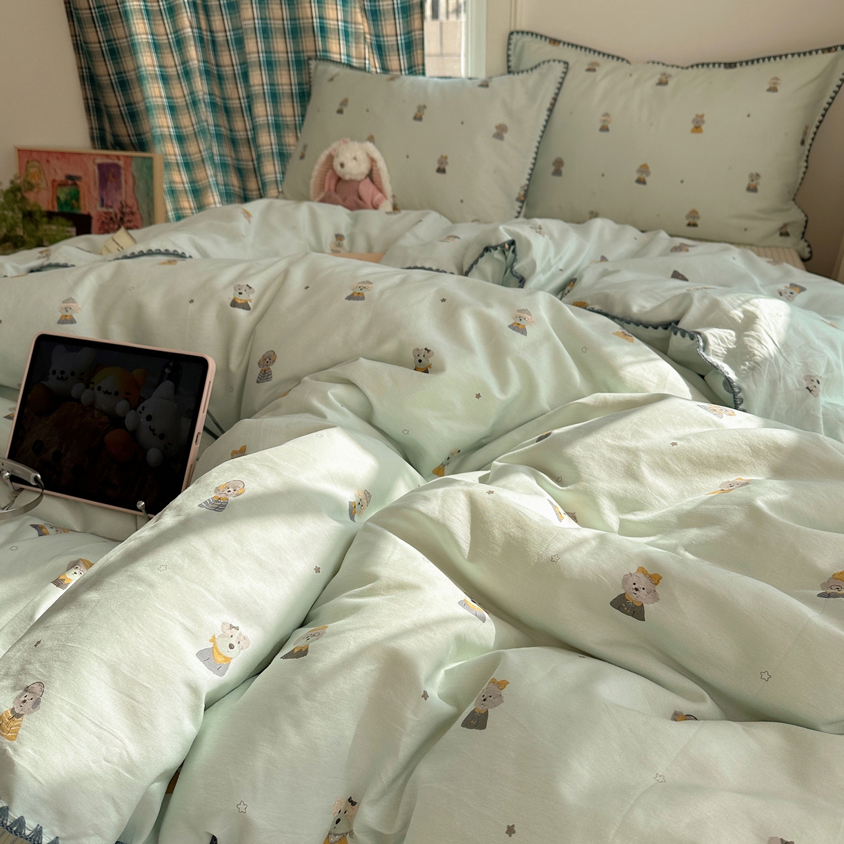 91家纺网 家纺一手货源 找家纺 瑞莱 （持续上新）2026新款全棉纯棉印花贝壳边四件套 星夜柯基