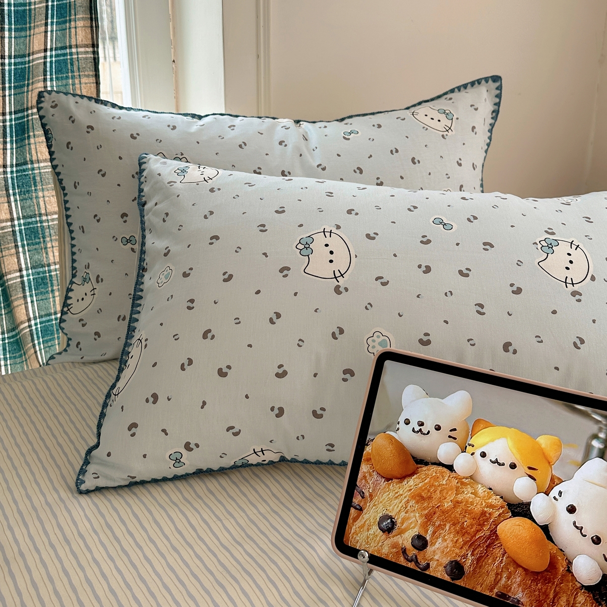 91家纺网 家纺一手货源 找家纺 瑞莱 （持续上新）2026新款全棉纯棉印花贝壳边四件套 蓝调豹纹喵