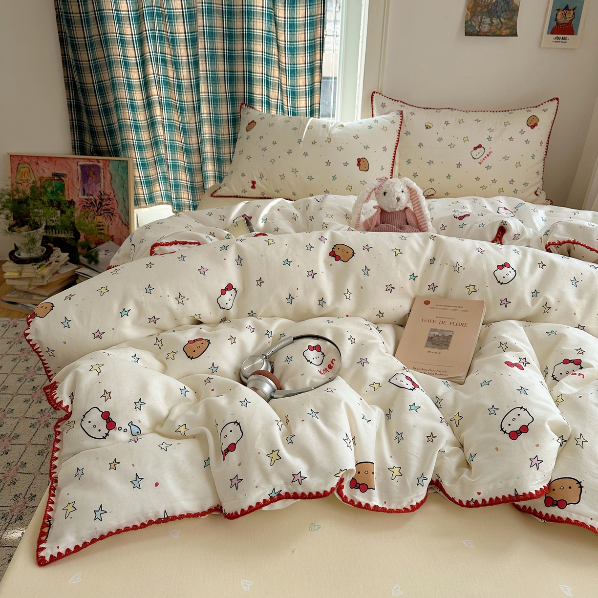 91家纺网 家纺一手货源 找家纺 瑞莱 （持续上新）2026新款全棉纯棉印花贝壳边四件套 星梦凯蒂