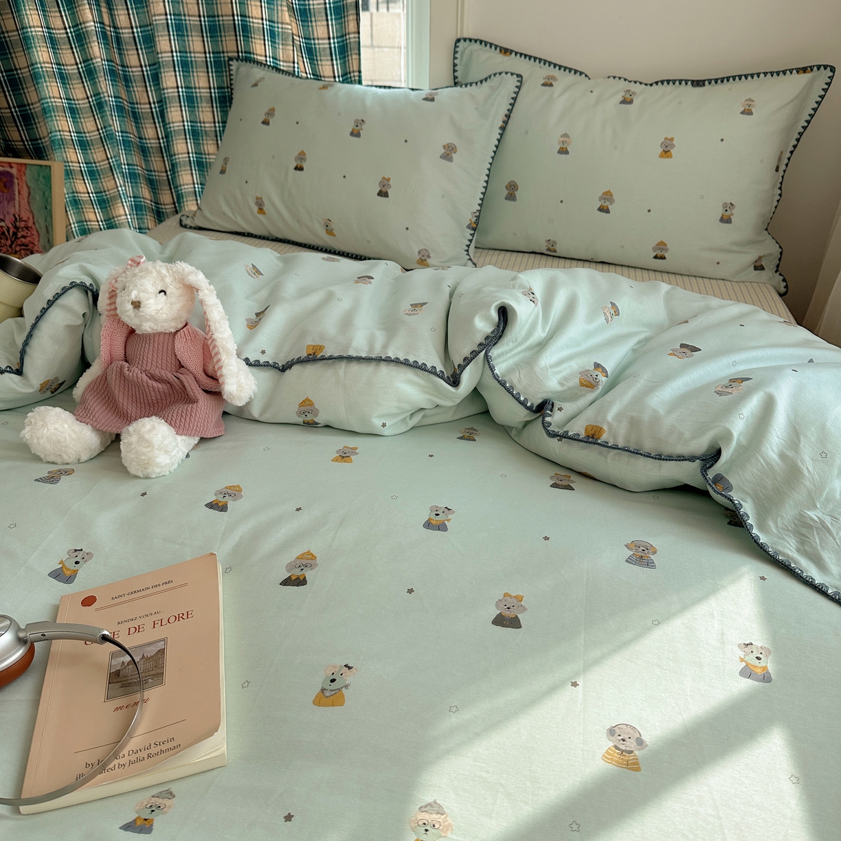 91家纺网 家纺一手货源 找家纺 瑞莱 （持续上新）2026新款全棉纯棉印花贝壳边四件套 星夜柯基