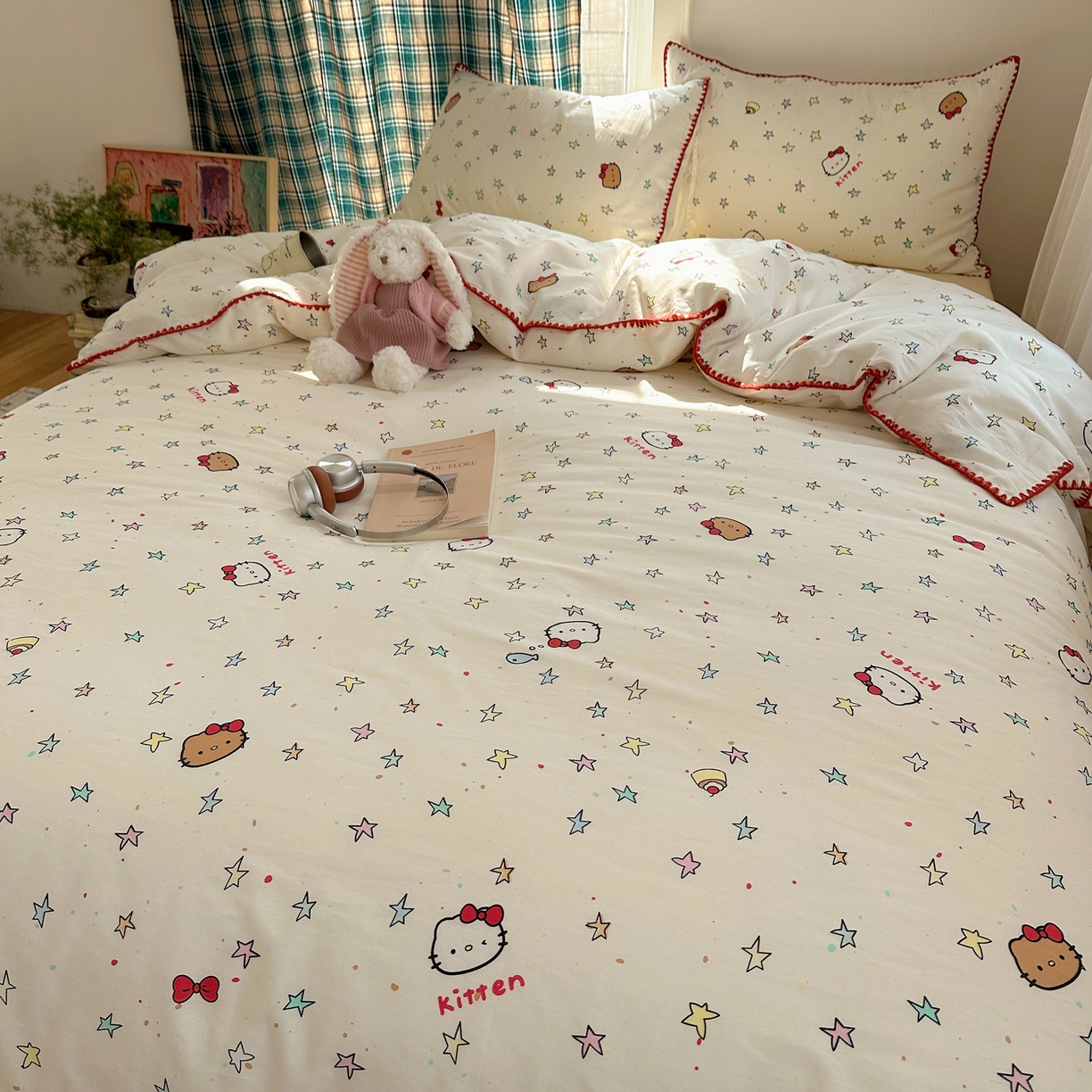 91家纺网 家纺一手货源 找家纺 瑞莱 （持续上新）2026新款全棉纯棉印花贝壳边四件套 星梦凯蒂