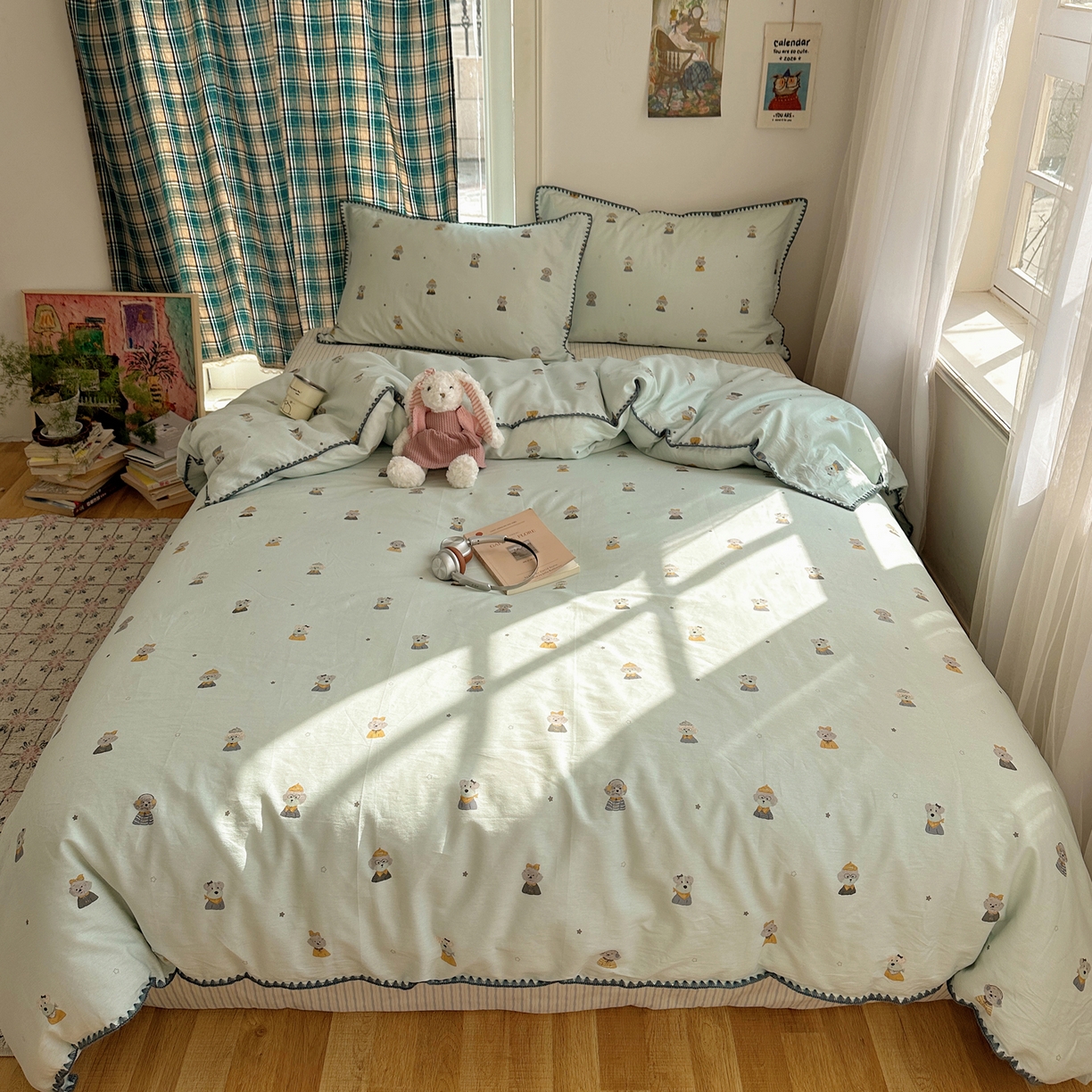 91家纺网 家纺一手货源 找家纺 瑞莱 （持续上新）2026新款全棉纯棉印花贝壳边四件套 星夜柯基