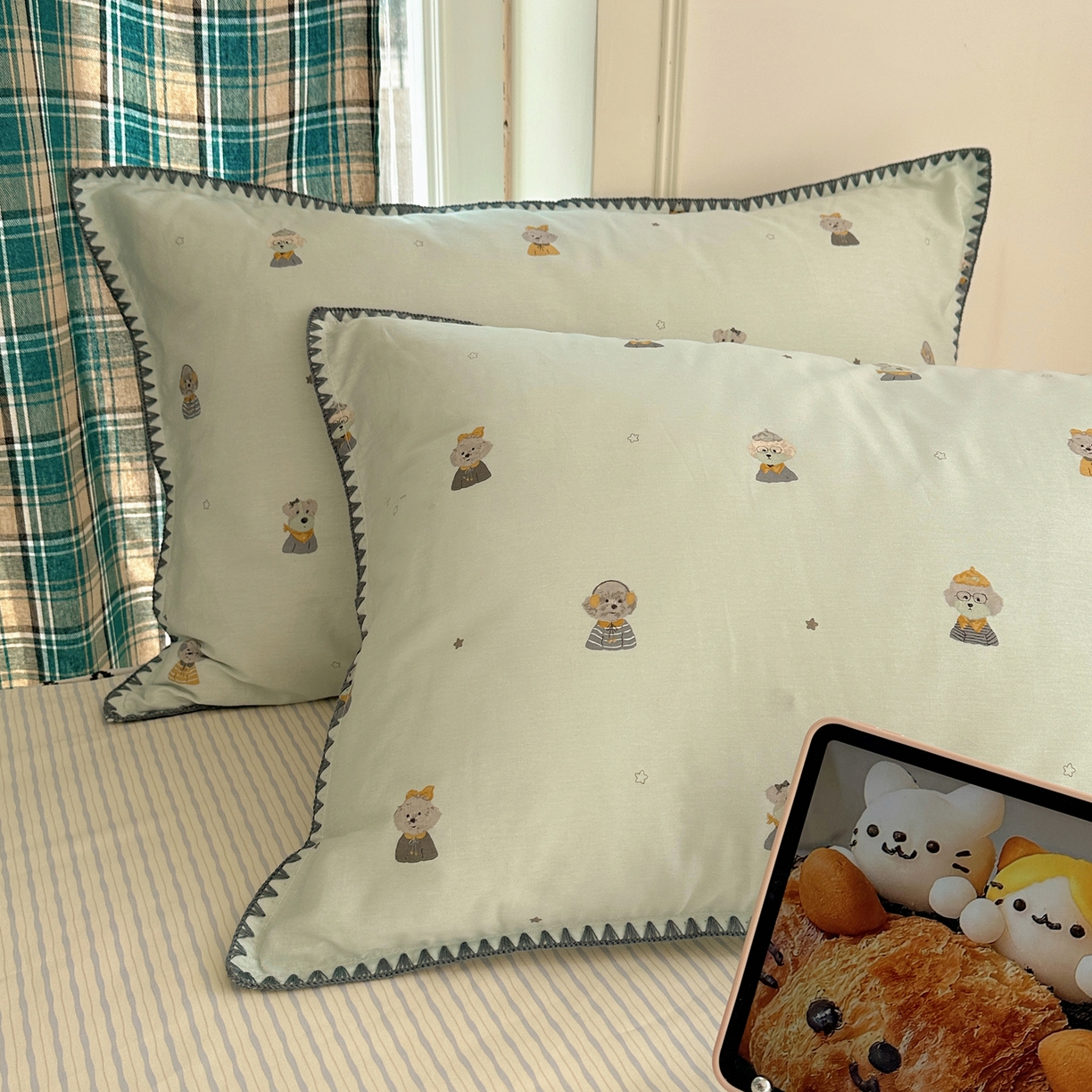 91家纺网 家纺一手货源 找家纺 瑞莱 （持续上新）2026新款全棉纯棉印花贝壳边四件套 星夜柯基