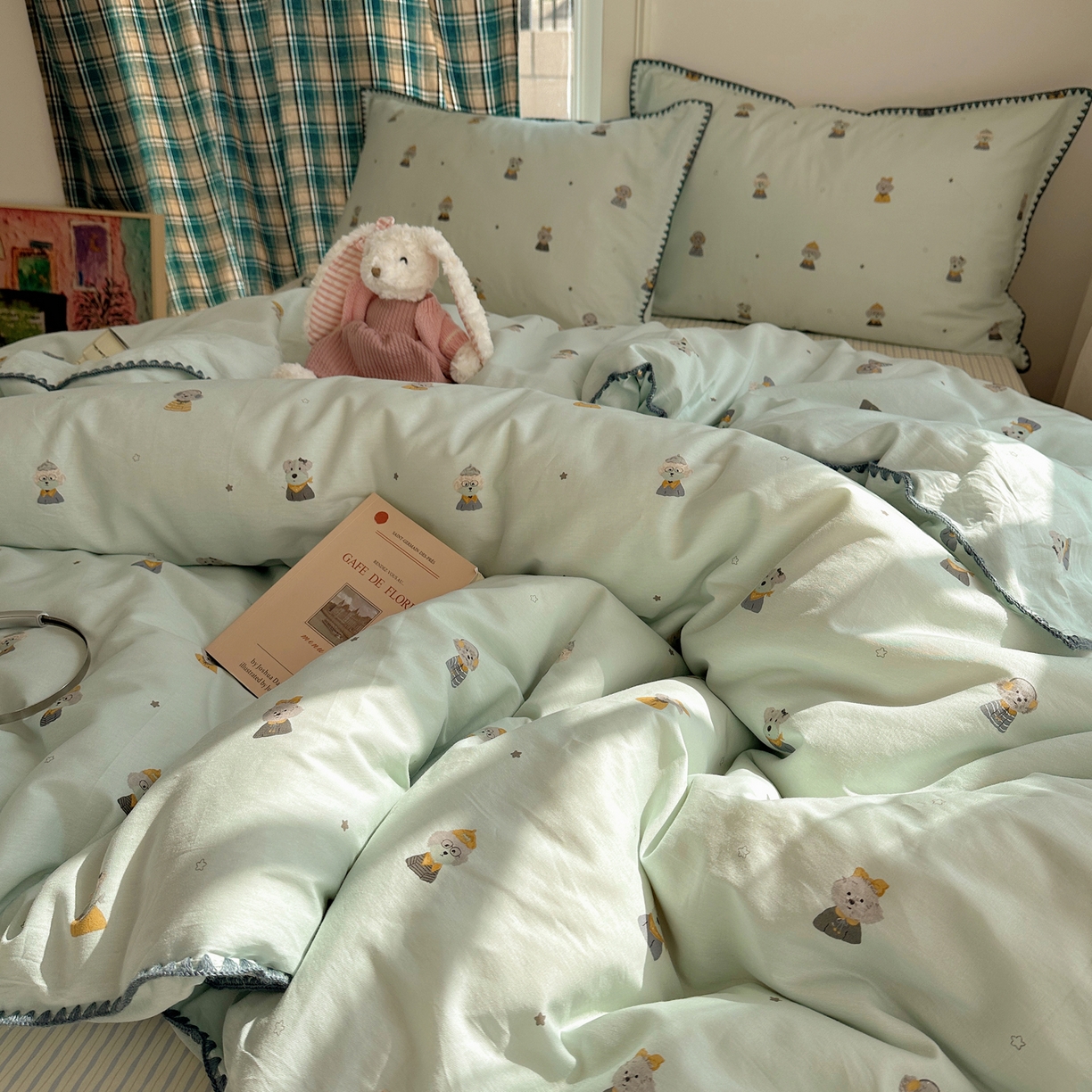 91家纺网 家纺一手货源 找家纺 瑞莱 （持续上新）2026新款全棉纯棉印花贝壳边四件套 星夜柯基