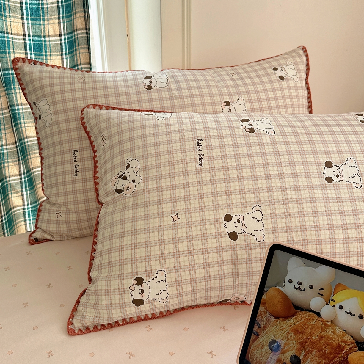 91家纺网 家纺一手货源 找家纺 瑞莱 （持续上新）2026新款全棉纯棉印花贝壳边四件套 素格小奶狗