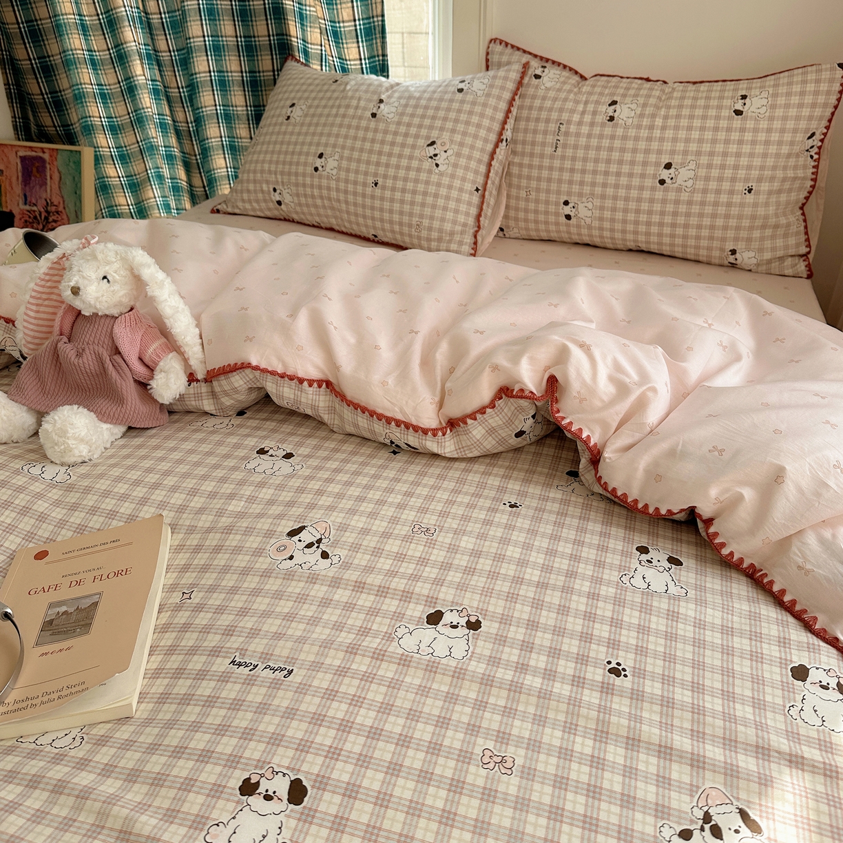 91家纺网 家纺一手货源 找家纺 瑞莱 （持续上新）2026新款全棉纯棉印花贝壳边四件套 素格小奶狗