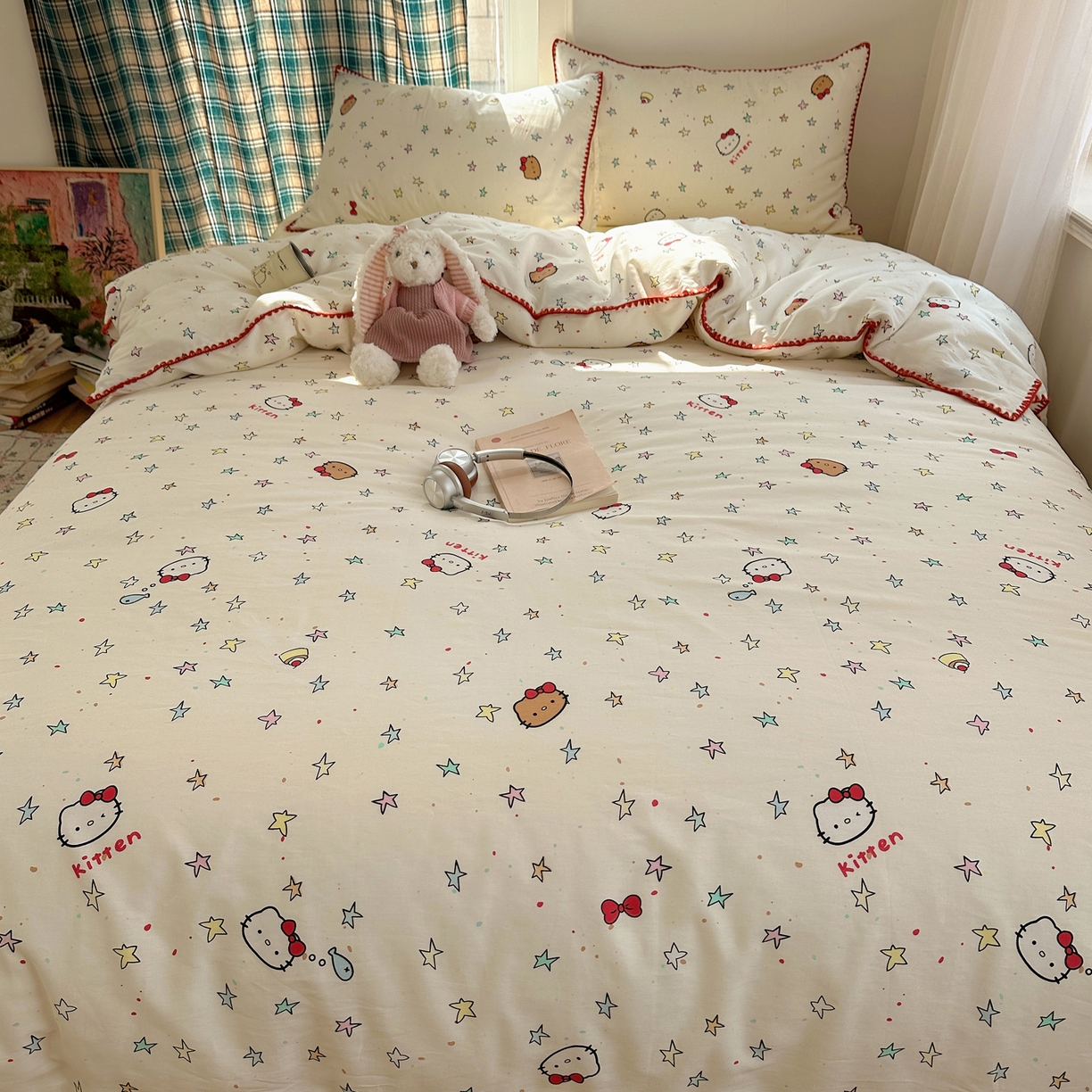 91家纺网 家纺一手货源 找家纺 瑞莱 （持续上新）2026新款全棉纯棉印花贝壳边四件套 星梦凯蒂