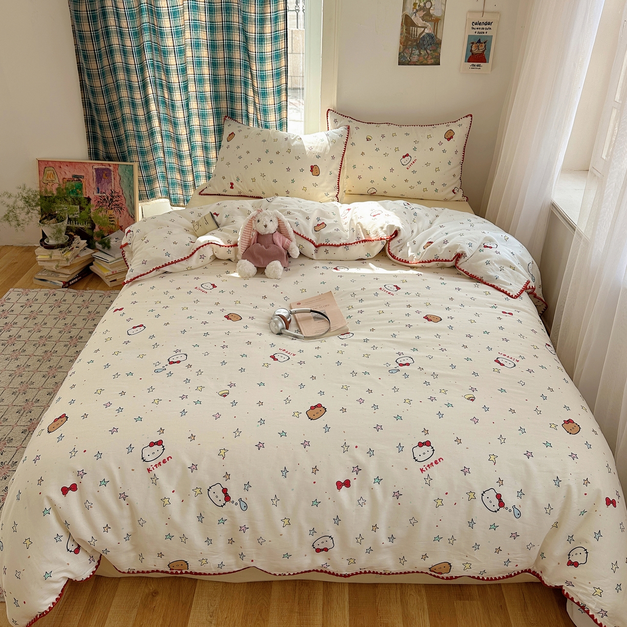 91家纺网 家纺一手货源 找家纺 瑞莱 （持续上新）2026新款全棉纯棉印花贝壳边四件套 星梦凯蒂