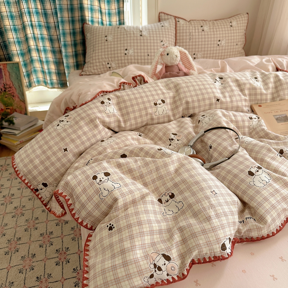 91家纺网 家纺一手货源 找家纺 瑞莱 （持续上新）2026新款全棉纯棉印花贝壳边四件套 素格小奶狗