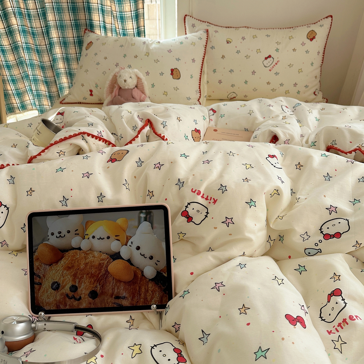 91家纺网 家纺一手货源 找家纺 瑞莱 （持续上新）2026新款全棉纯棉印花贝壳边四件套 星梦凯蒂