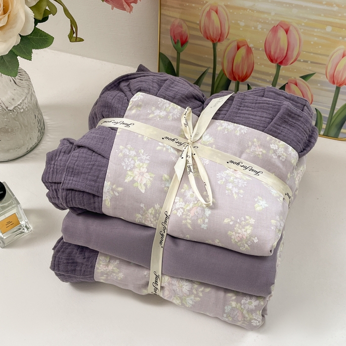 91家纺网 家纺一手货源 找家纺 【疆东】2026韩版蕾丝花边纯棉全棉双层纱四件套印花纯棉四件套法式赫本木耳花边全棉公主双层纱四件套