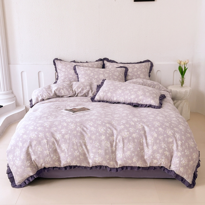 91家纺网 家纺一手货源 找家纺 【疆东】2026韩版蕾丝花边纯棉全棉双层纱四件套印花纯棉四件套法式赫本木耳花边全棉公主双层纱四件套