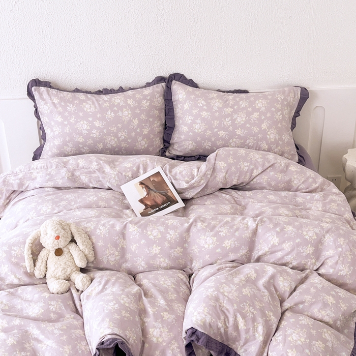 91家纺网 家纺一手货源 找家纺 【疆东】2026韩版蕾丝花边纯棉全棉双层纱四件套印花纯棉四件套法式赫本木耳花边全棉公主双层纱四件套