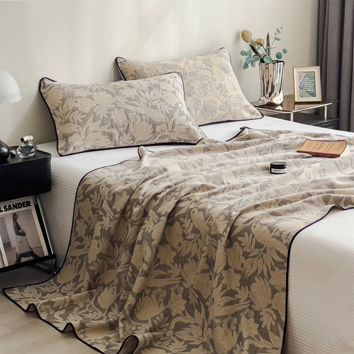 91家纺网 家纺一手货源 找家纺 布凡家居 2026新款全棉纯棉四层纱夏被盖毯床盖午睡毯沙发毯毯子 锦瑟