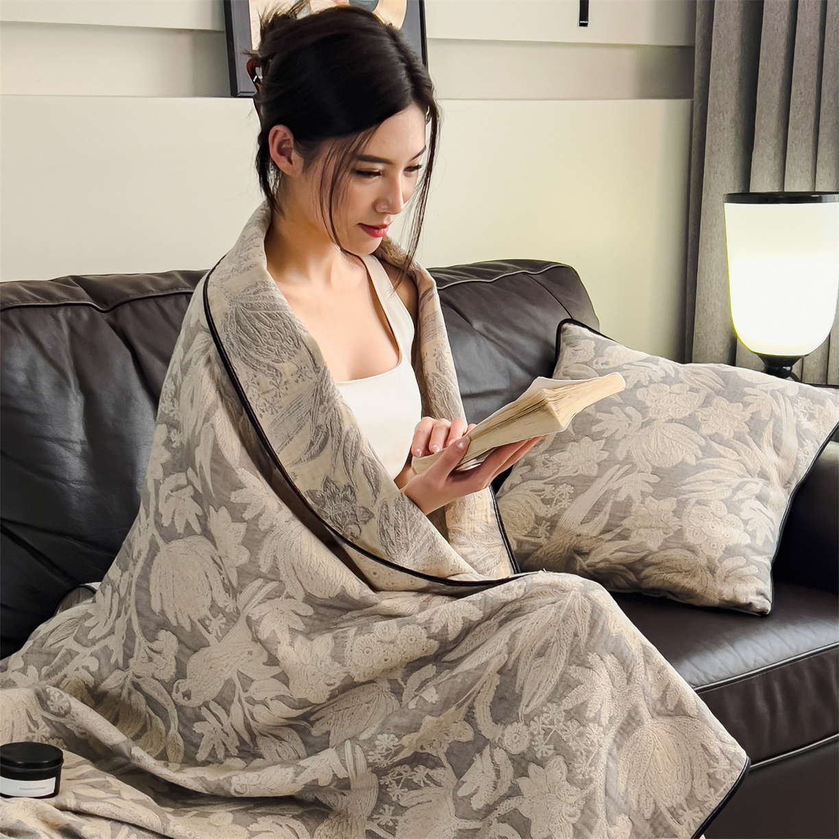 91家纺网 家纺一手货源 找家纺 布凡家居 2026新款全棉纯棉四层纱夏被盖毯床盖午睡毯沙发毯毯子 锦瑟